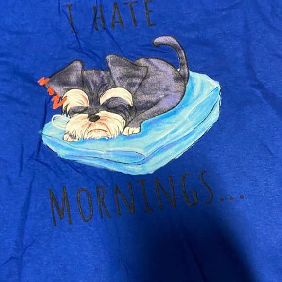 I hate Mornings Dog Fruit Of The Loom Blue T-Shirt Women’s Size 2XL - Picture 3 of 12